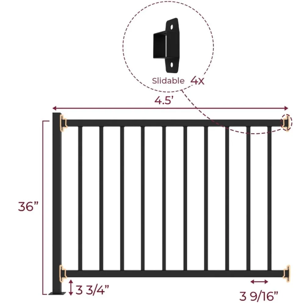 طقم درابزين الشرفة الخارجية المعدنية السوداء - سياج من الحديد المطاوع ونظام درابزين سطح السكك الحديدية بدون حاجز علوي #4