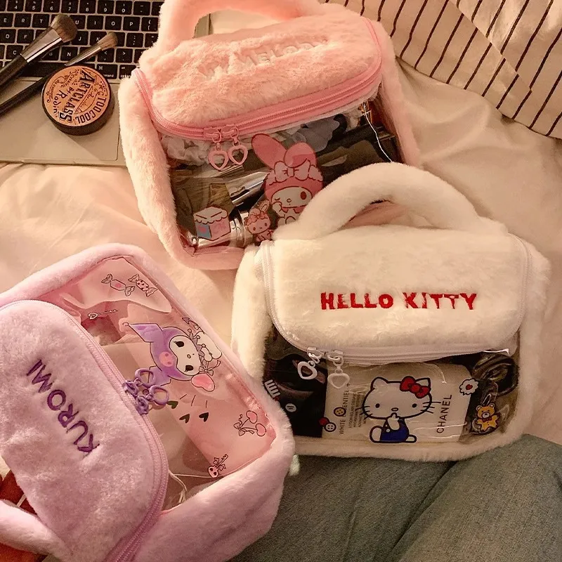 Bolsa de Maquiagem Hello Kitty Kawaii, Bolsa de Maquiagem Fofa para Meninas, Bolsa de Armazenamento de Maquiagem Portátil de Grande Capacidade, Presente de Festa para Amigas