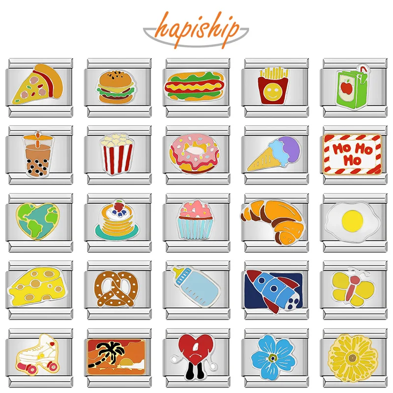 Fotografia: Hapiship nova moda comida hambúrguer sorvete charme links italianos caber 9mm pulseira de aço inoxidável jóias diy fazendo dj585