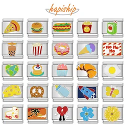 Hapiship New Fashion Food Hamburger Ice Cream Charm Italian Links Fit 9mm Bracelet Stainless Steel Jewelry DIY Making DJ585