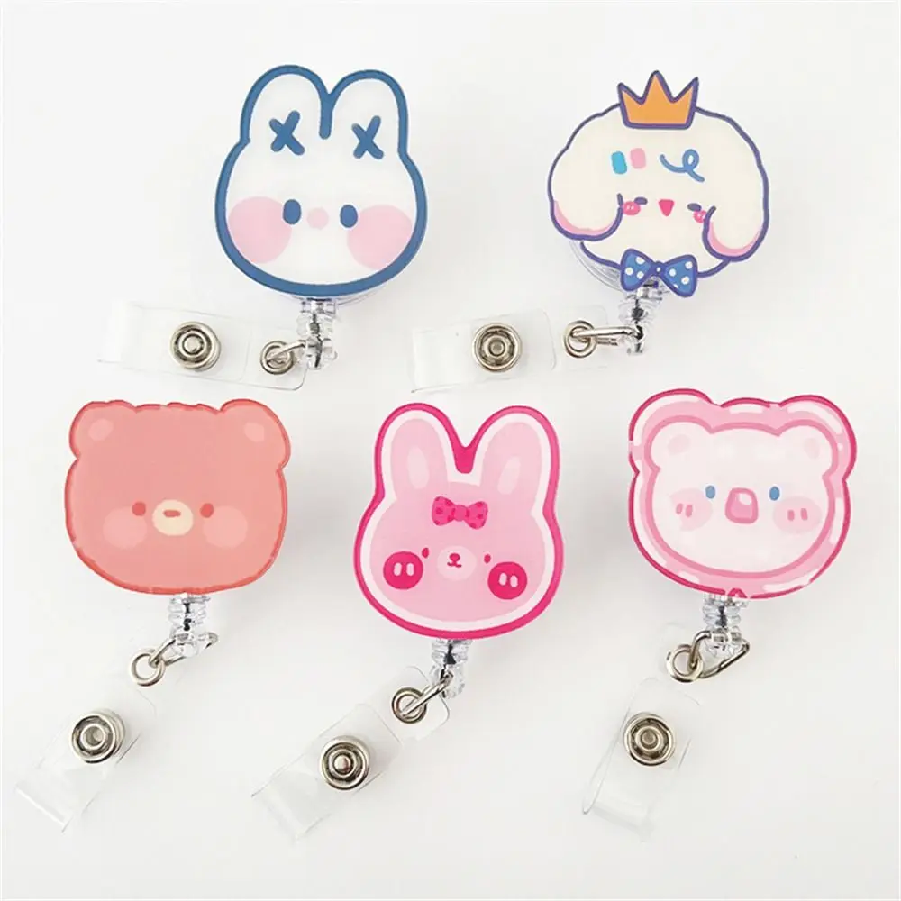 Cute Rabbit Bear Retractable Badge Pull Nurse Badge Reel Students ID Name Tag Card Badge Holder Reels Work Office Supplies