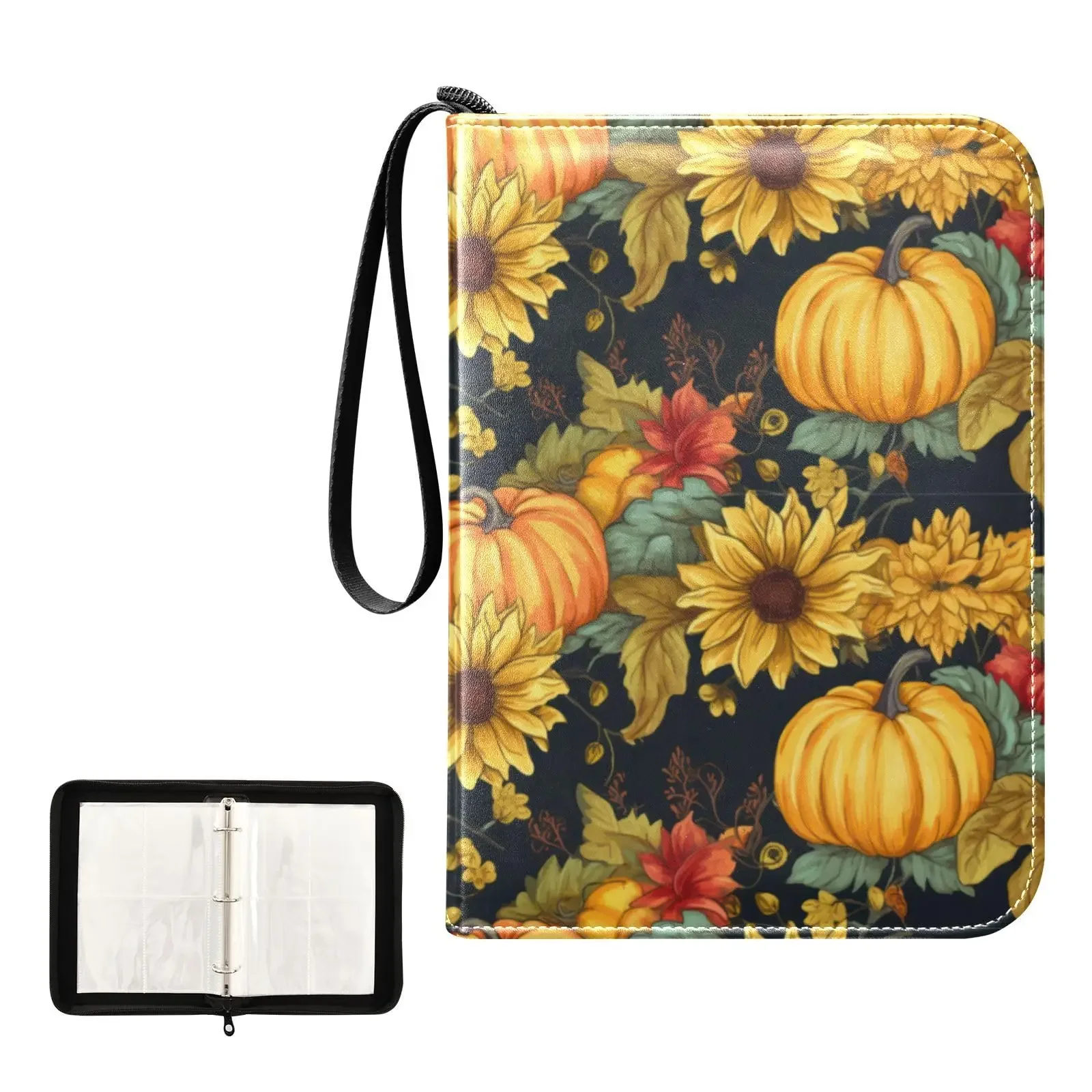 Pumpkins Sunflowers Fall 4 Pocket Card Binder 400 Double Sided Pocket Album for Sport Game Cards Unique Card Collection Storage