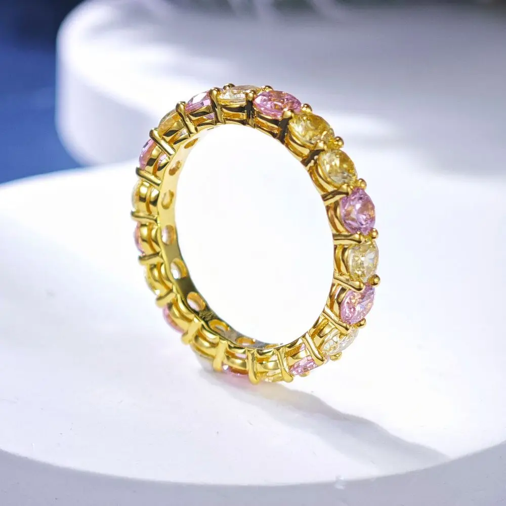 

Elegant Single Row of High Carbon Diamond Rings for Women - Wedding Band Gold Plated Jewelry Gift & Engagement Party Ring