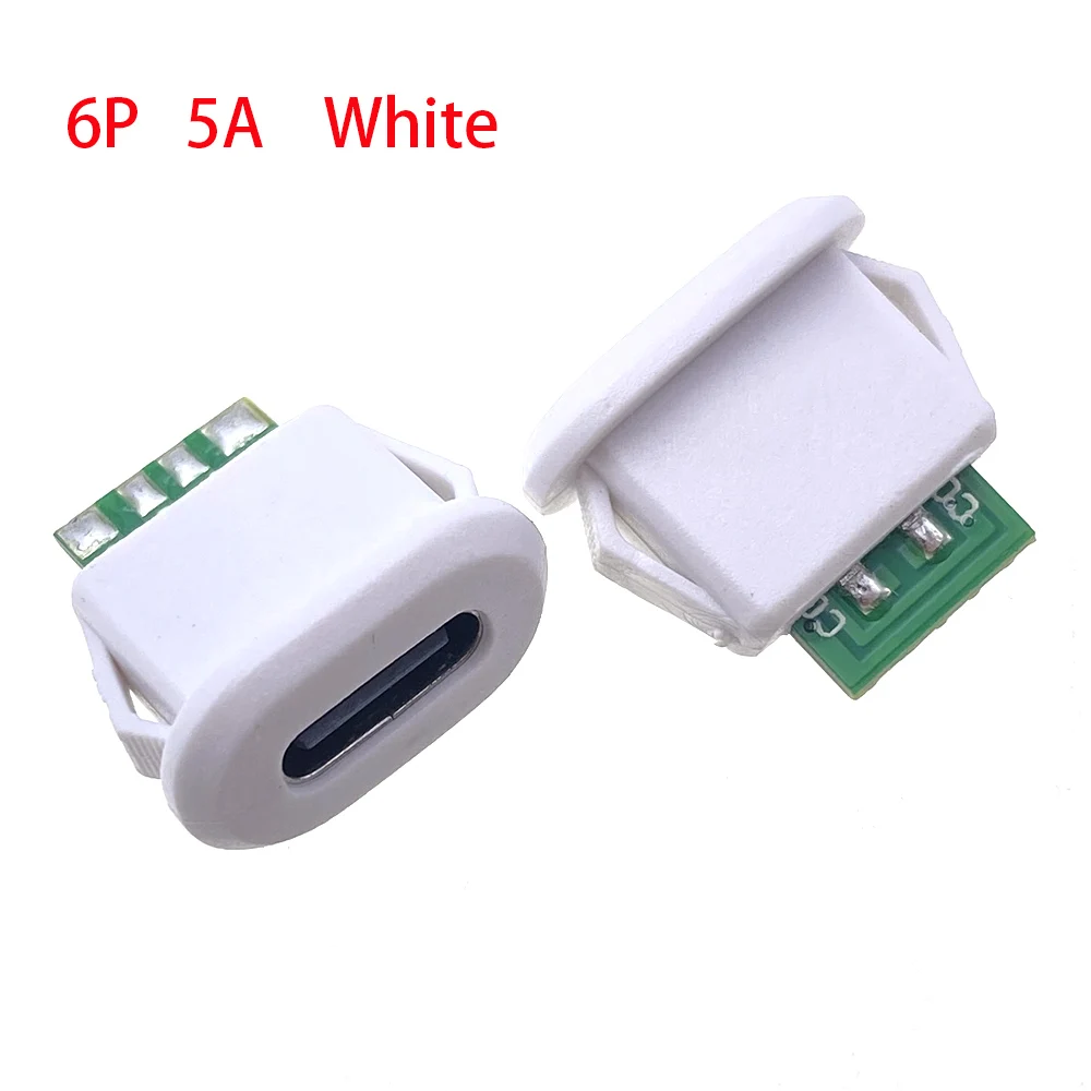 2-10pcs buckle female USB Type-C waterproof connector  5pin  6pin  5A high current fast charging socket USB-C charging plug
