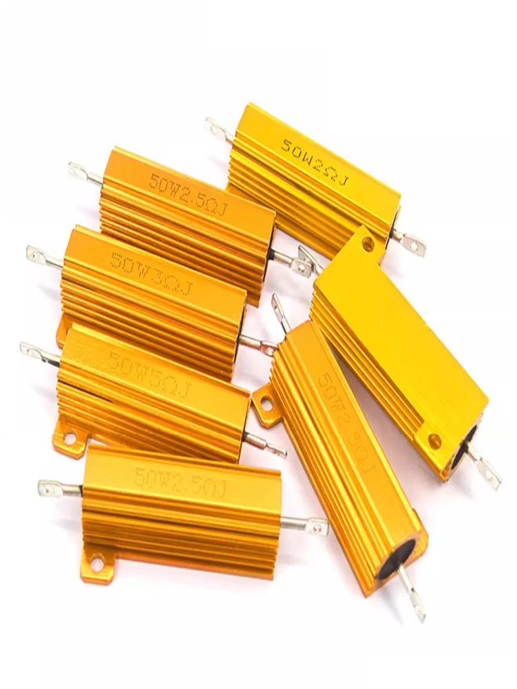 5PCS RX24-50W gold aluminum shell high-power resistor 0.01R 0.1R 0.2 0.5R 1R 4.7R 50R 100 ohm 2K 100K heat dissipation resistor