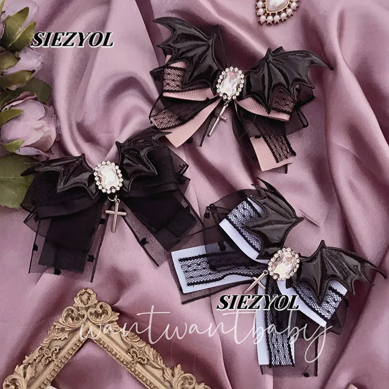 Bow Hairpin Mass Production Subculture Sweet Cute Girls Bat Devil Wings Rhinestone Cross Lace Edge Clip Hair Accessories