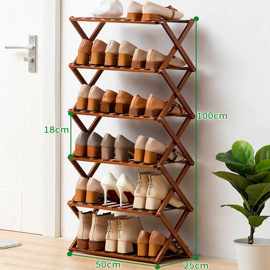 Hallway Space Saving Shoes Rack Over 6-layer Bamboo Decorative Shelf Shoes Rack Sundries Dorm Room Stand Organizer