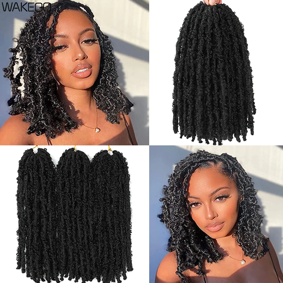 12 14 Inch Butterfly Locks Crochet Hair Pre-looped Bob Distressed Soft Locs Crochet Hair Short Synthetic Goddess Crochet Braids