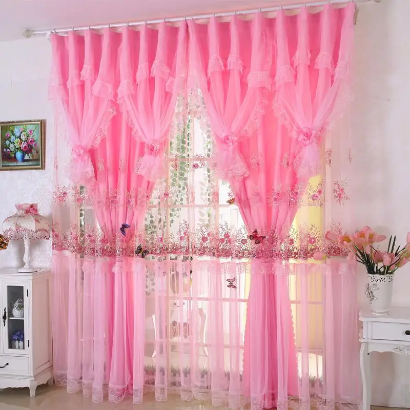 Princess Style Semi Blackout Double-layer Curtain Wedding Room Curtain Festive Decoration for Bedroom Wedding Celebration