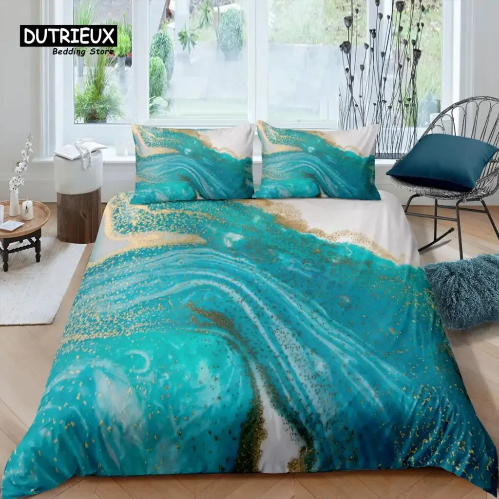 

Home Living Luxury 3D Turquoise Marble Bedding Set Gold Duvet Cover Pillowcase Queen and King EUUSAUUK Size Comforter Bedding