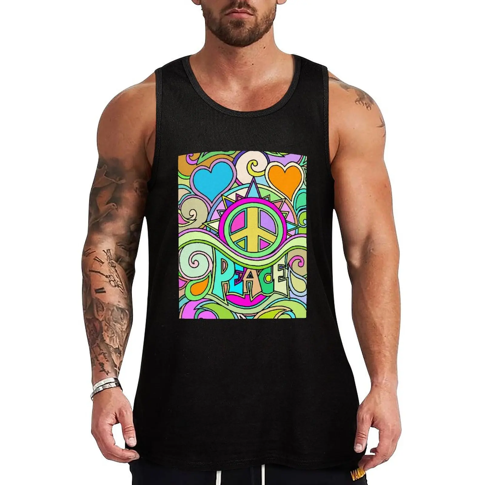 Psychedelic Hippy Retro Peace Art Tank Top Men sleeveless tee summer clothes basketball