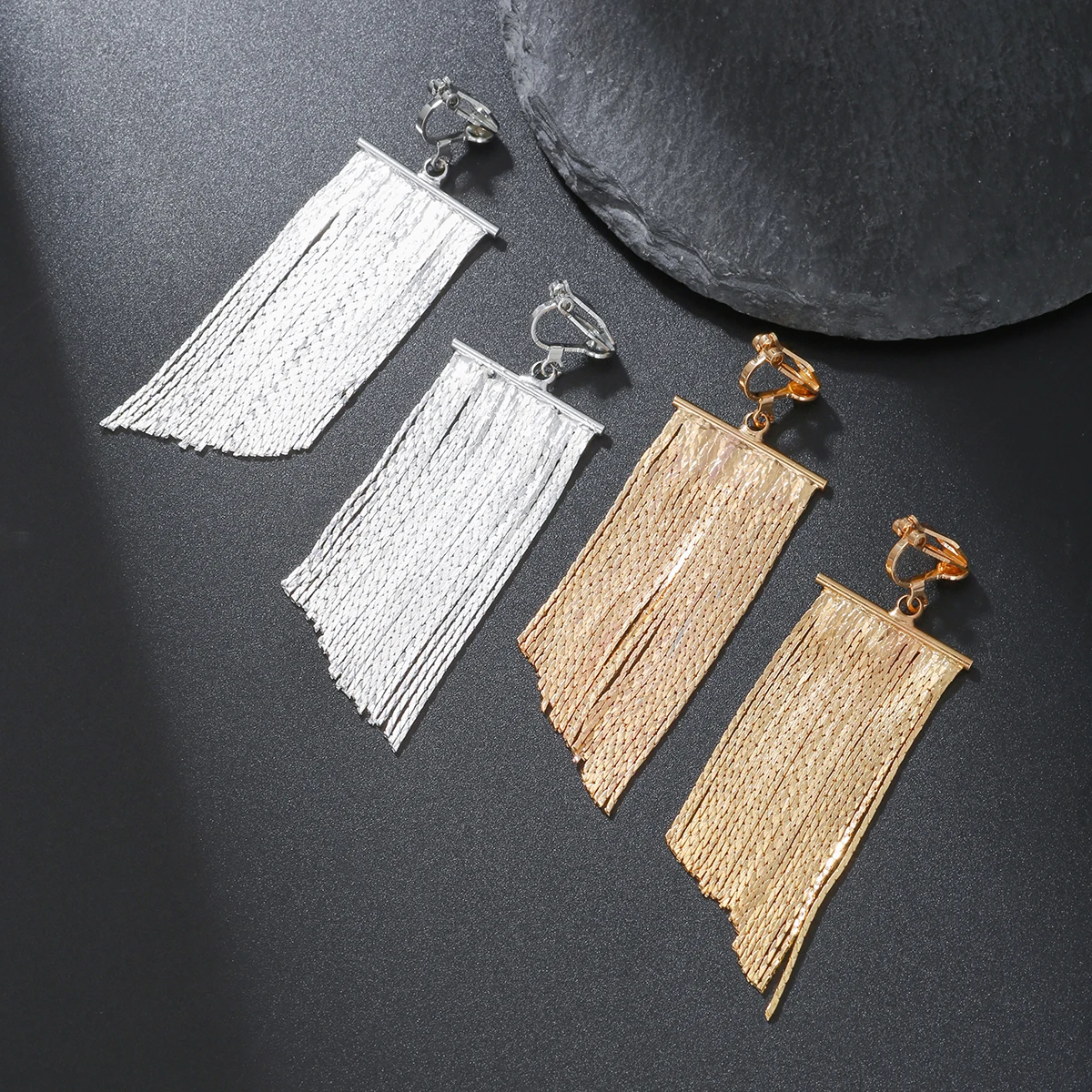 New Classic Clip on Earrings Ladies Exaggerated Tassels Earrings Fashion Ladies Korean Earrings Jewelry