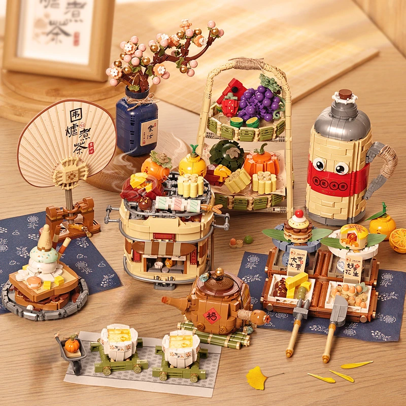 LOZ Small particle building blocks simulation tea set assembly model children's educational toy boy and girl