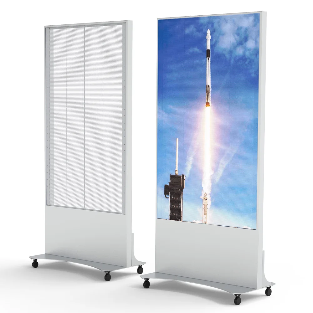 Poster Stand Transparent Digital Display with Wheels for Shopping Malls Exhibitions Indoor Advertising
