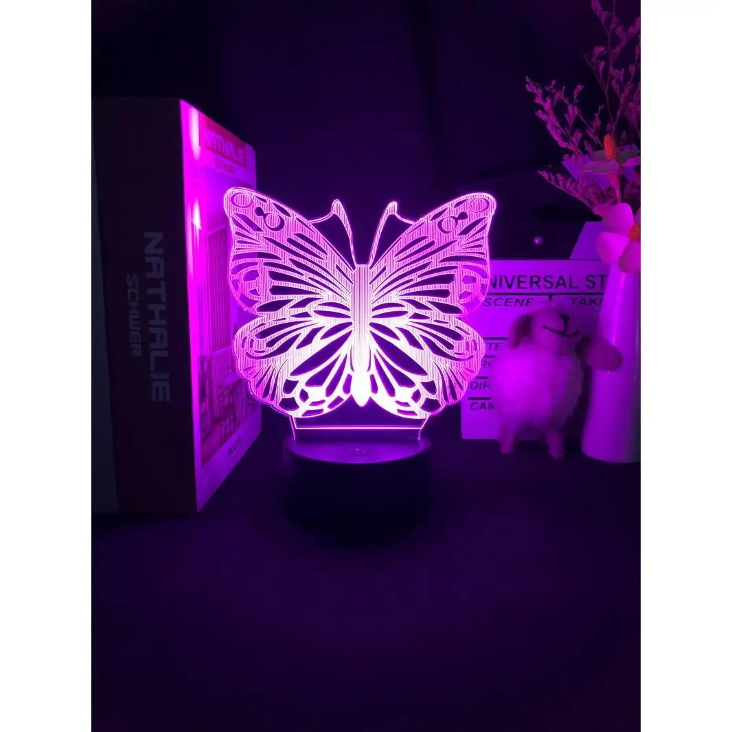 Veilleuse 3D avec Télécommande, Réveil, Lumière de Base, Papillon, Animal, Décoration de Chambre, Lampes de Table pour Bol, Cadeau, 16 Couleurs