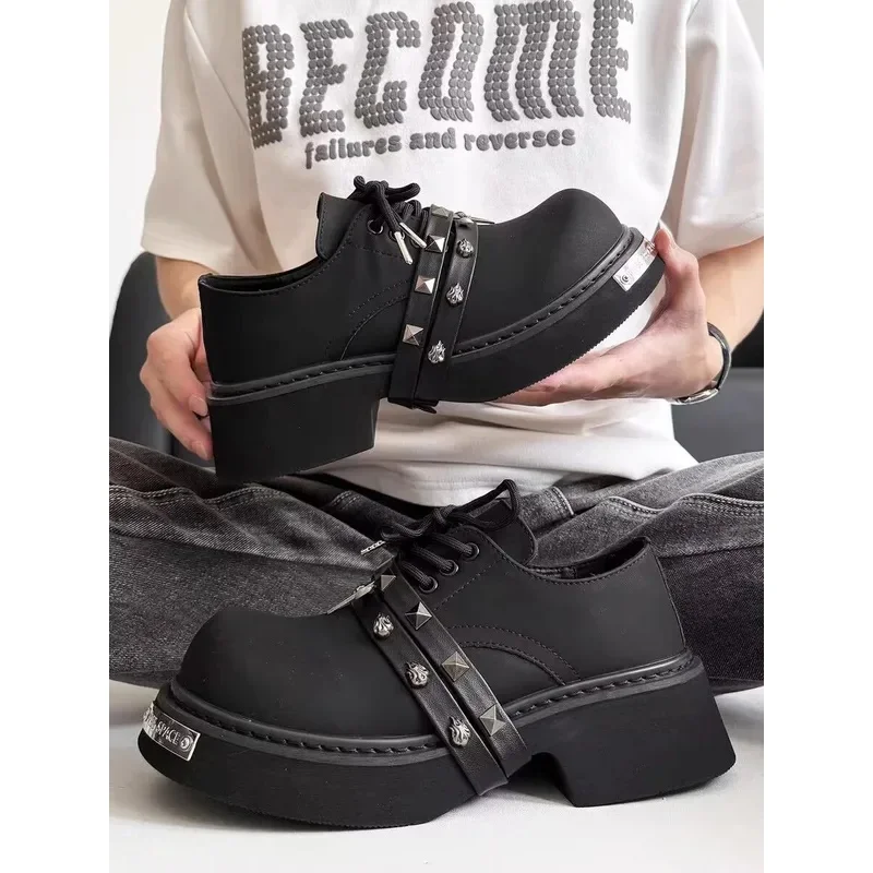 Cowhide Niche Personality Design Thick Soled Big Head Unisex British Style Small Leather Japanese Retro Derby Shoes for Men
