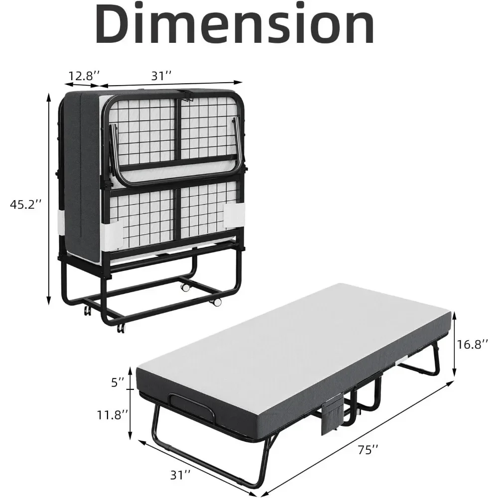 Opklapbed Met Matras, Draagbaar Opvouwbaar Bed Met Premium 5 Inch Traagschuimmatras