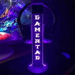 Lâmpada LED de Sinal de Neon personalizada Suporte de auscultadores Gamertag personalizado Luz noturna 3D para sala de jogos Decoração de mesa Acessórios para PC