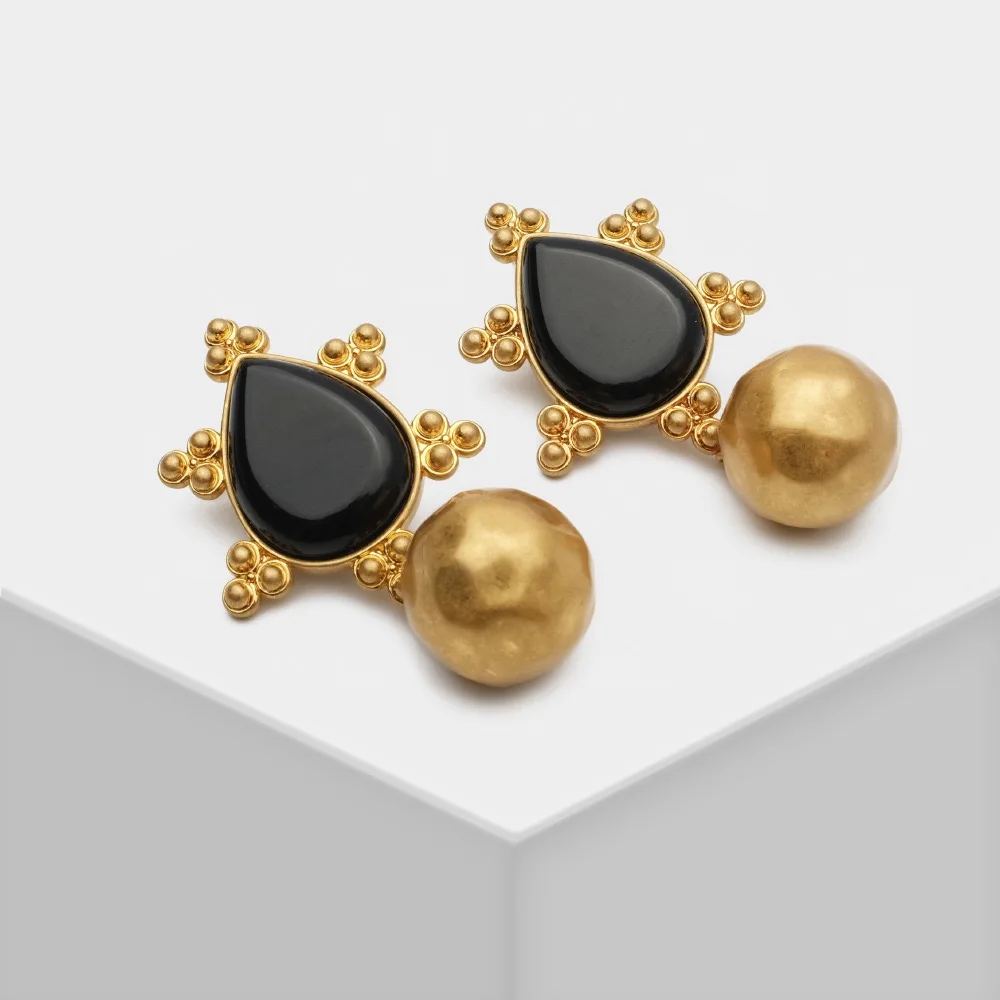 

Винтажные латунные серьги-подвески с золотым и черным агатом для женщин, Европа, Америка, ювелирные тенденции