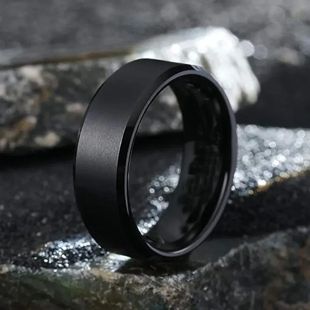 8Mm Black Stainless Steel Men'S Ring US Sizes 6-13