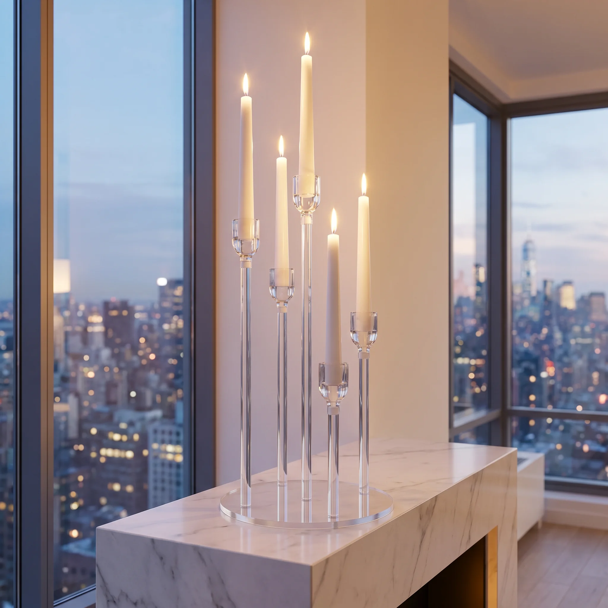 Elegant 5-Tier Acrylic Candelabra Clear LED Taper Candle Holder Stable Wide Base Candlestick for Party & Banquet Centerpieces