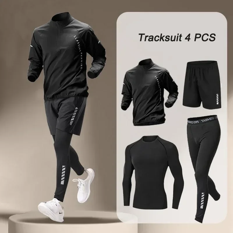 Spring men's quick drying half zip jacket set 1-4 pieces outdoor fitness running set sports jogging pants sportswear image 3