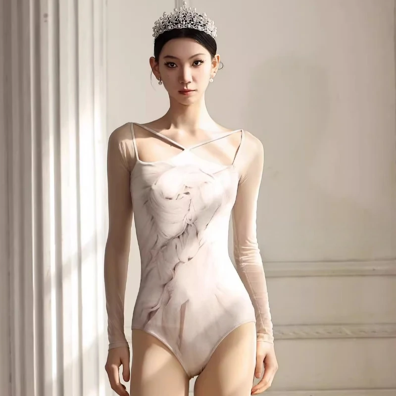 

Women Ballet Dance Leotard or Shorts Adult Gymnastics Bodysuit Female Stage Performance Dancewear Long-sleeved Ballet Dance Wear