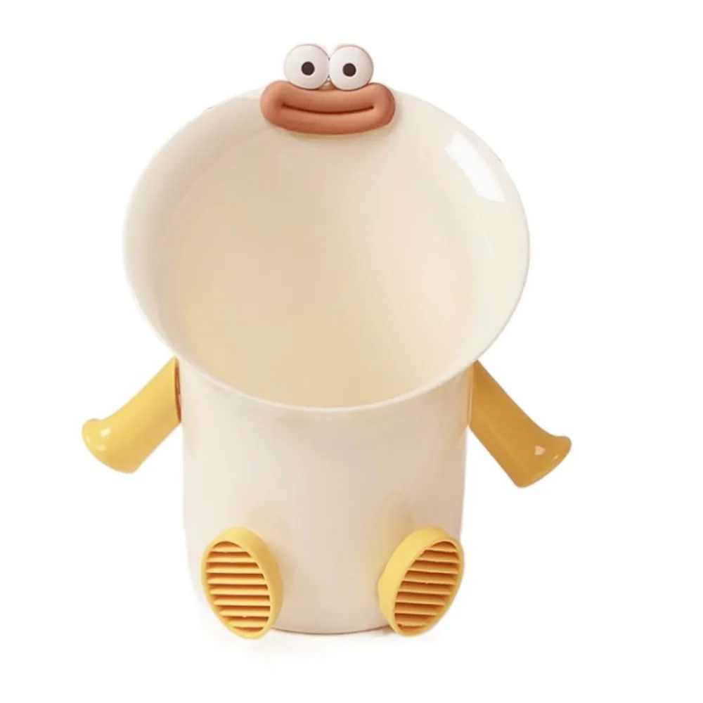 

Stationery Storage Organizer Plastic Desktop Trash Can Cute Large Caliber Rubbish Bin with Brush Pen Holder Office