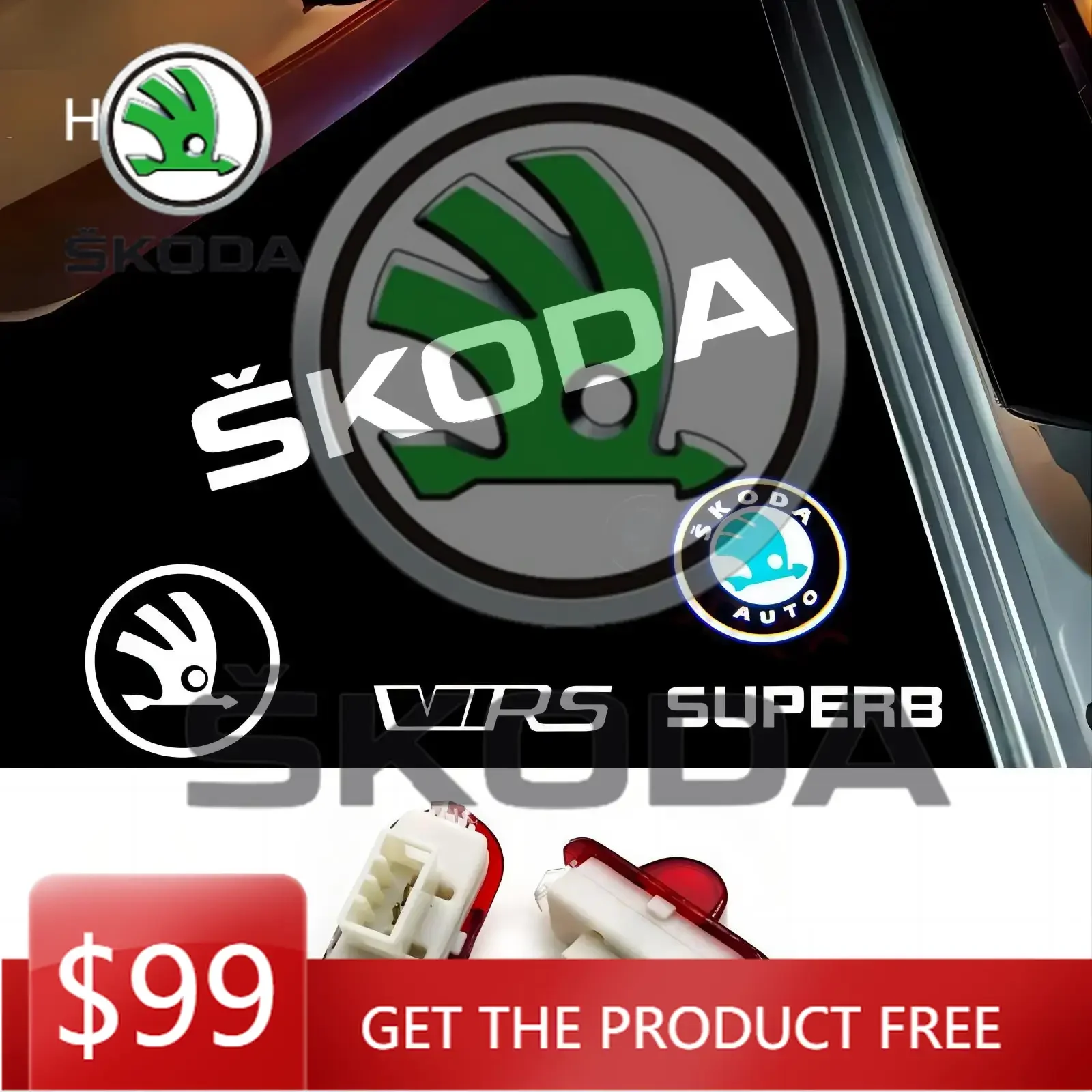 

For Skoda Car Sticker Hot 2Pcs Led Emblem Car Door Light Luces Projector For Skoda VRS Octavia A5 MKII Hatchback Estate Ghost Sh