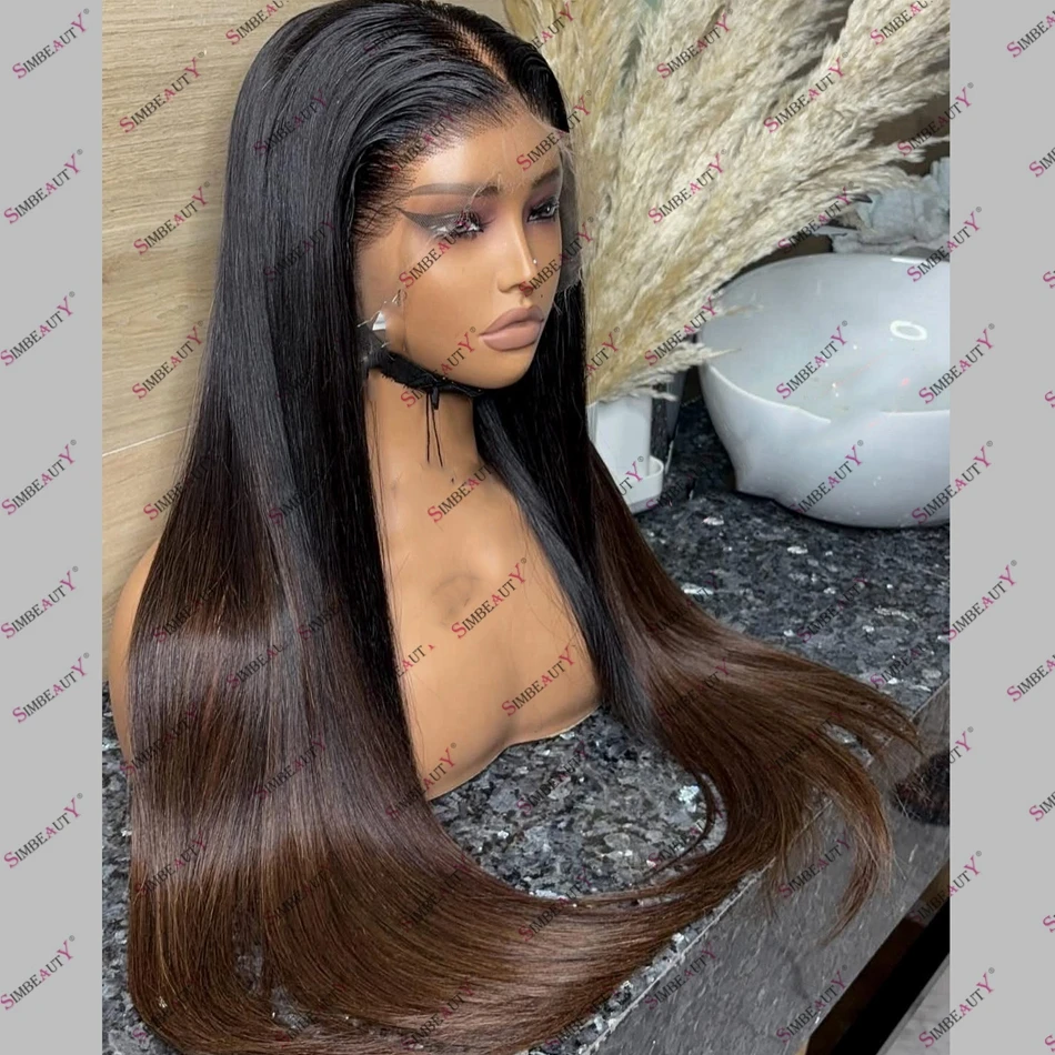 Natural Hairline Silky Straight Ombre Brown Human Hair Lace Front Wigs for Black Women Glueless 5x5 HD Lace Closure Wig Remy Wig