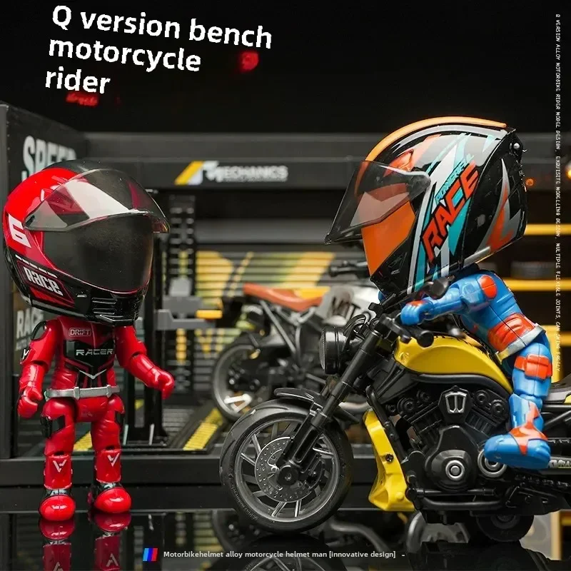 เดสก์ท็อปFigurineตุ๊กตารุ่นTransformableตุ๊กตาหมวกกันน็อกชุดรถจักรยานยนต์จําลองรถจักรยานยนต์RiderโลหะผสมTransformableหมวกนิรภัย
