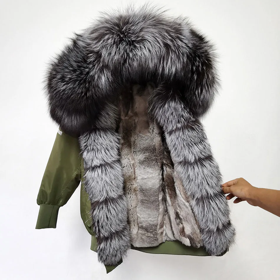 MAOMAOKONG 2022 New Real Fox Fur collar Women\'s winter fur coat Rabbit fur Jackets Detachable Raccoon lining Embroidery parkas