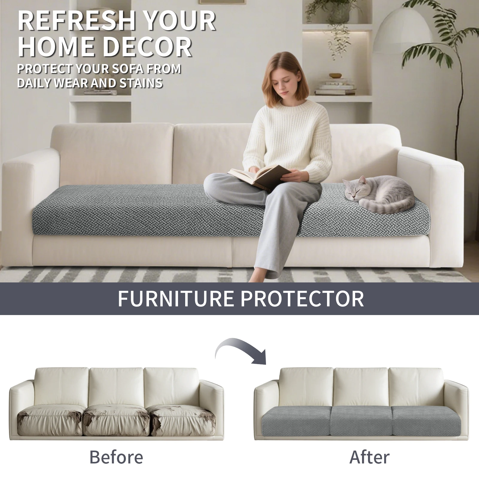 1pc Jacquard Sofa Slipcover Twill Pattern Elastic Sofa Covers Furniture Protector for Bedroom Office Living Room Home Decor