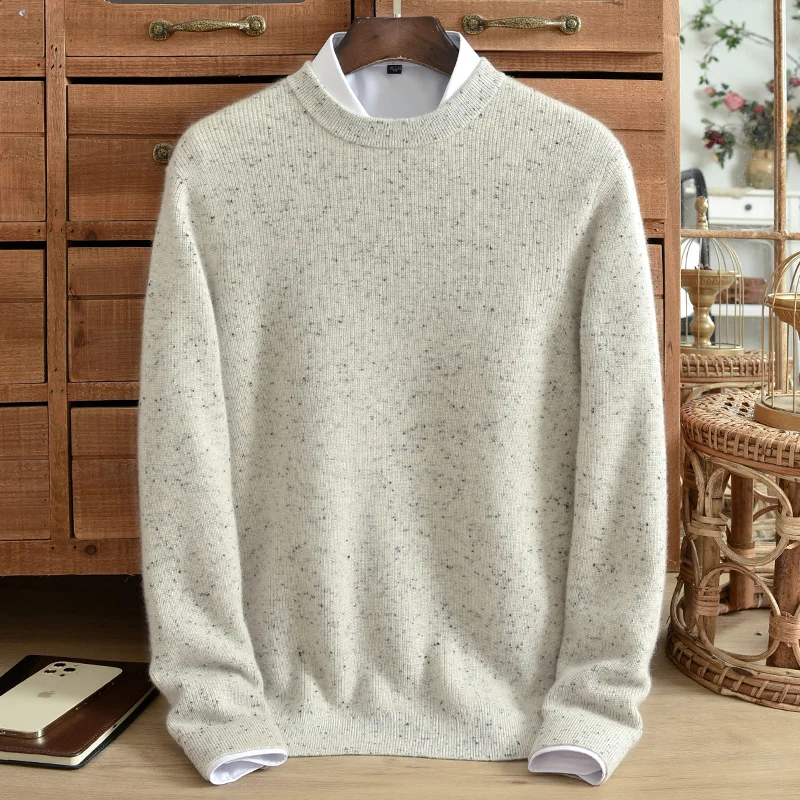 ZNTX New natural pure cashmere men's thick round neck solid color youth casual bottom sweater with high-end Korean style warmth