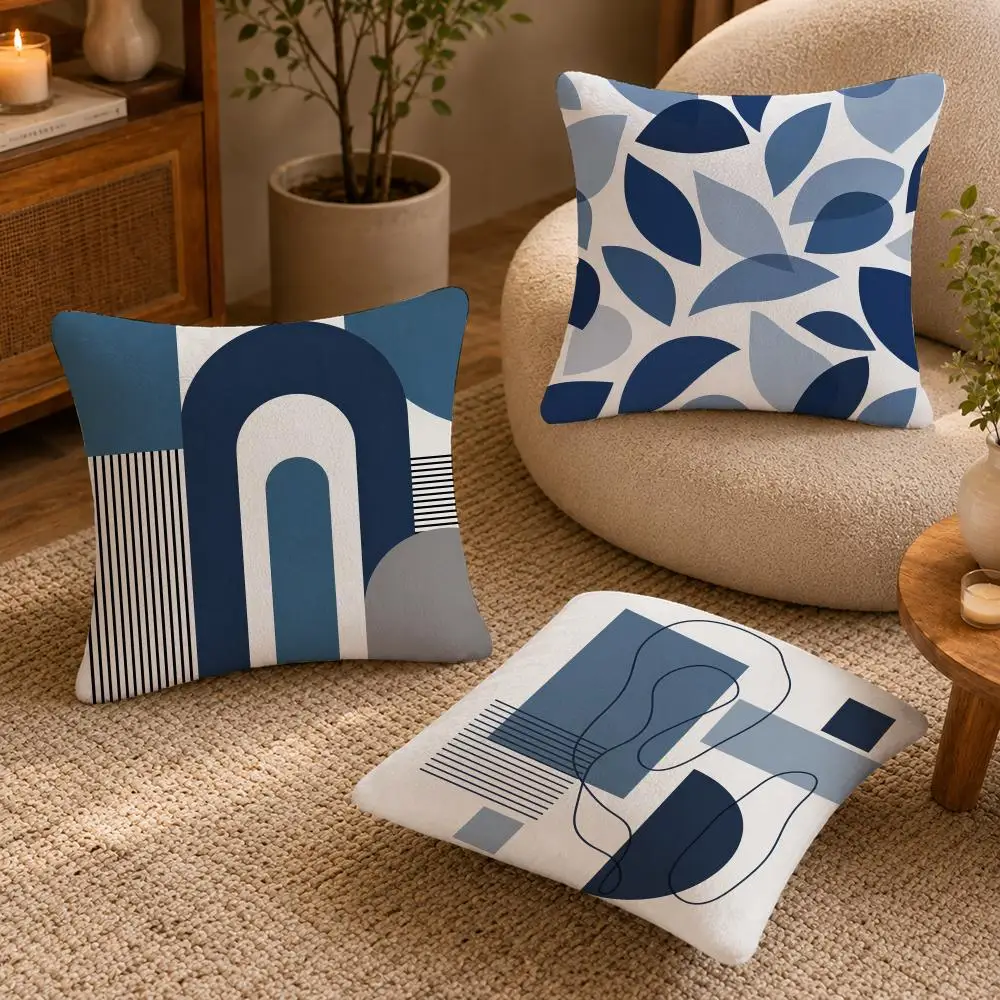 Nordic Style Geometric Pattern Cushion Cover Soft Short Plush Pillow Case Double Sided Print Washable Sofa Bed Home Decor Gift