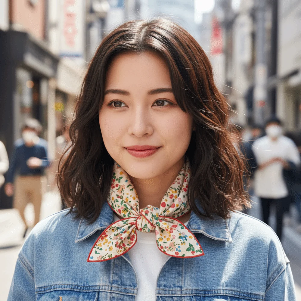 

Simple Cashew Small Square Scarf Cherry Floral Printed Silk Scarf Scarf Hair Band Korean Square Handkerchief Outdoor