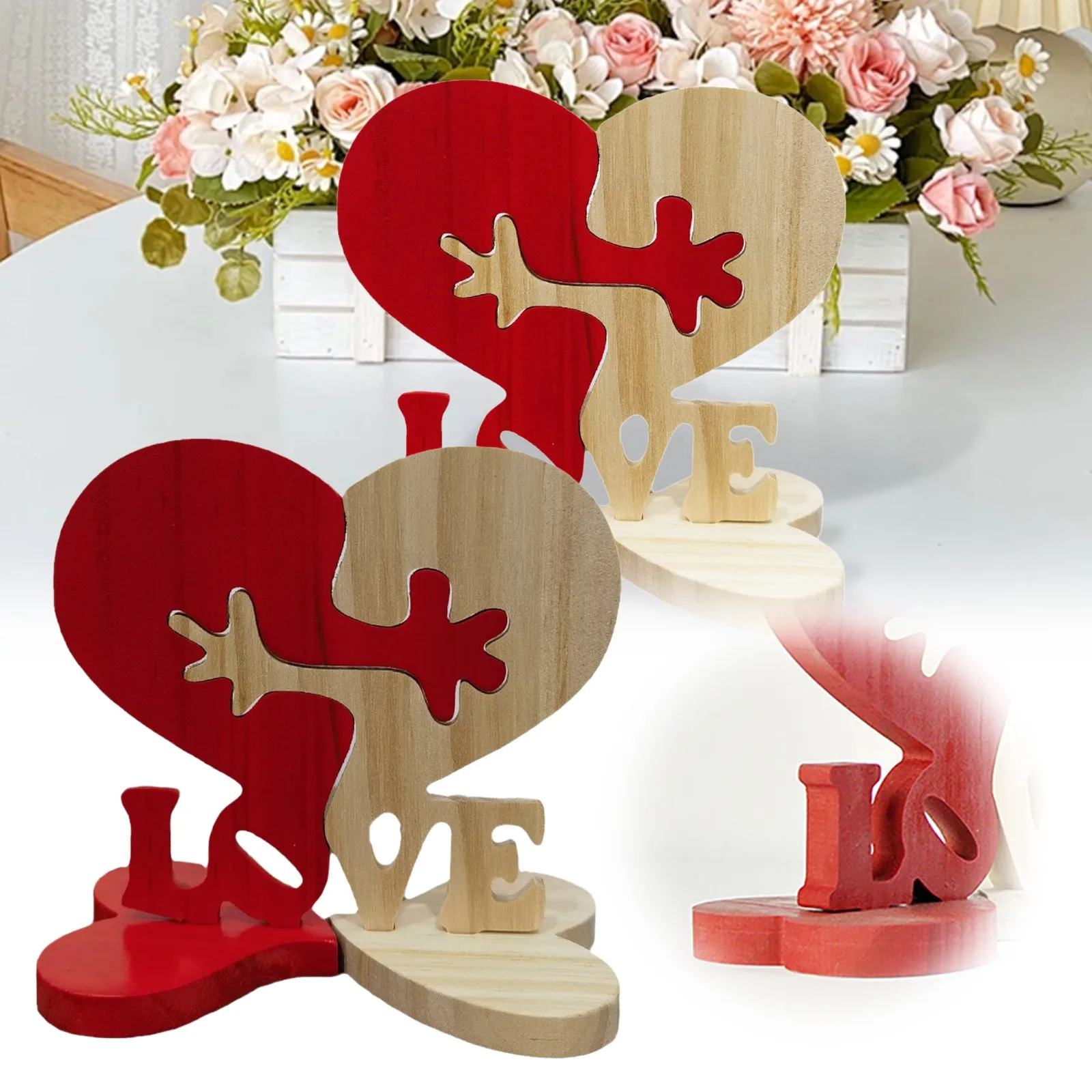 Wooden Heart Shaped Love Holder Personalized Valentines Day Gift Embraces Your Lover Ornament Desktop Dress Up Gifts For Couples