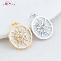 15MM 18MM 14K Gold Color Brass with Zircon Sun Charms Pendants Necklace Earrings Jewelry Making Supplies Accessories