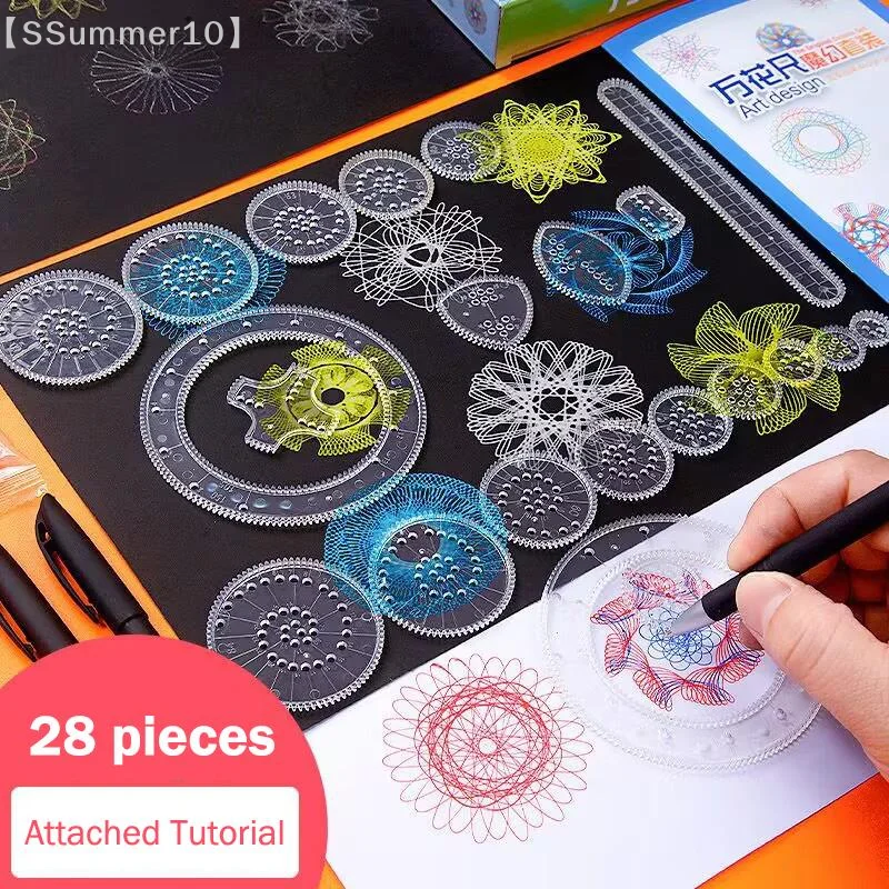 【SSummer10】22pcs Drawing Toys Set Geometric Ruler Mathematical Roulette Drawing Tools Learning Painting Puzzle Toys Art Tool【SS】