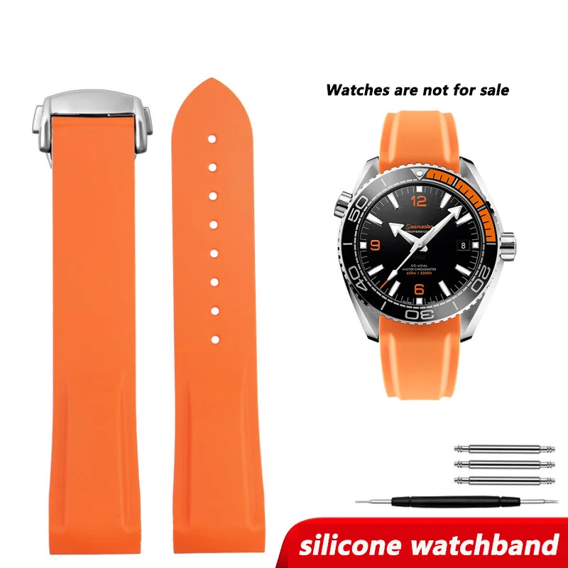 20/21/22mm Curved End Silicone Watch Band For Omega Seamaster 300 Planet Ocean 600 Quarter Orange Rubber Strap men's Bracelet