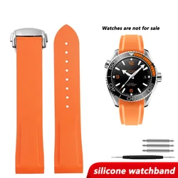 20/21/22mm Curved End Silicone Watch Band For Omega Seamaster 300 Planet Ocean 600 Quarter Orange Rubber Strap men's Bracelet