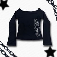 Letter printed long sleeved women's T-shirt retro Y2K streetwear retro Harajuku Gothic hip-hop slim fit top chic top EMO girl