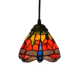 6 Inches Red National Style Dragonfly Restaurant Small Bar Bedroom Bedside Pendent Lamp Tiffany Color Glass Corridor Light
