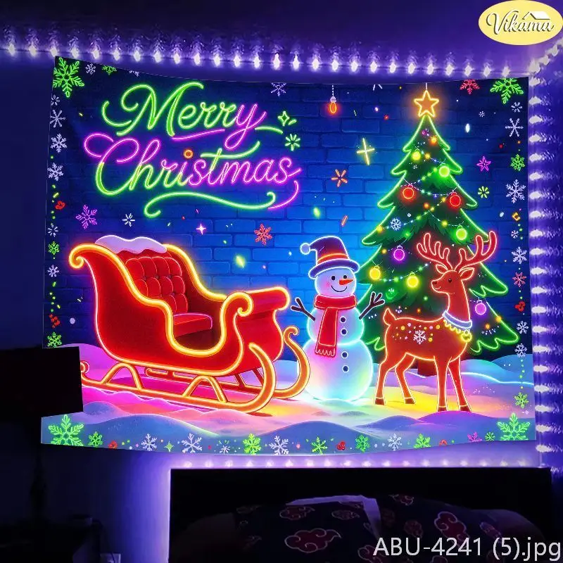 VIKAMA Neon Style Christmas Wall Hanging, Merry Christmas Snowman, Reindeer, and Christmas Tree Wall Hanging, Home Decor