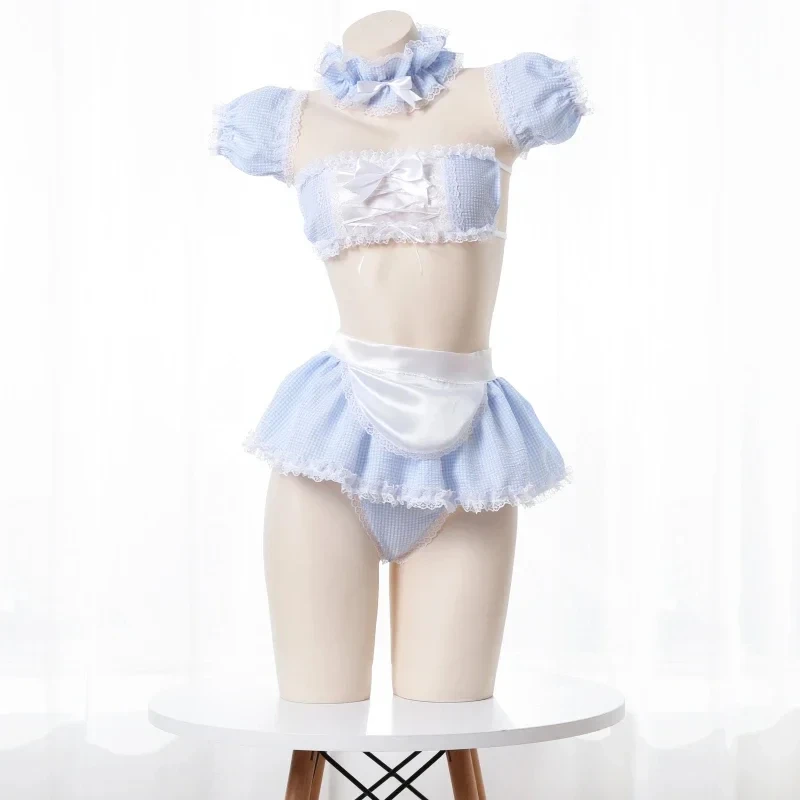 Sexy Lovely Cosplay costumi Anime Kawaii Blue Maid Outfit Bikini per le signore Sailor Student School canottiere e gonna Lingerie Set