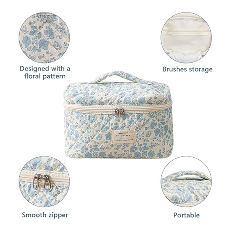 Borsa portaoggetti in cotone trapuntato da donna borsa per il trucco stampata estetica borsa cosmetica per Organizer da toilette di grande capacità