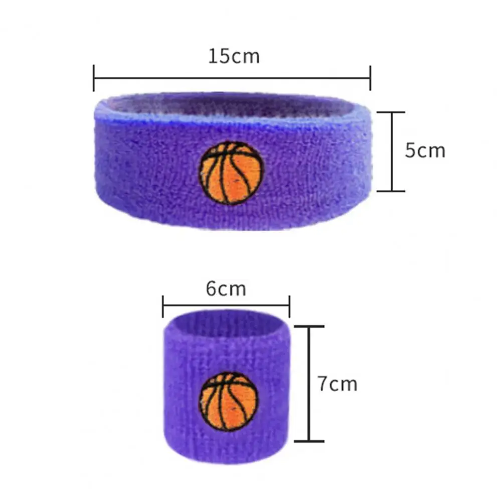 Breathable Wristband Kids Sports Headband Wristband Set with Ball Embroidery Stretchy Breathable Sweat Absorbing for Boys