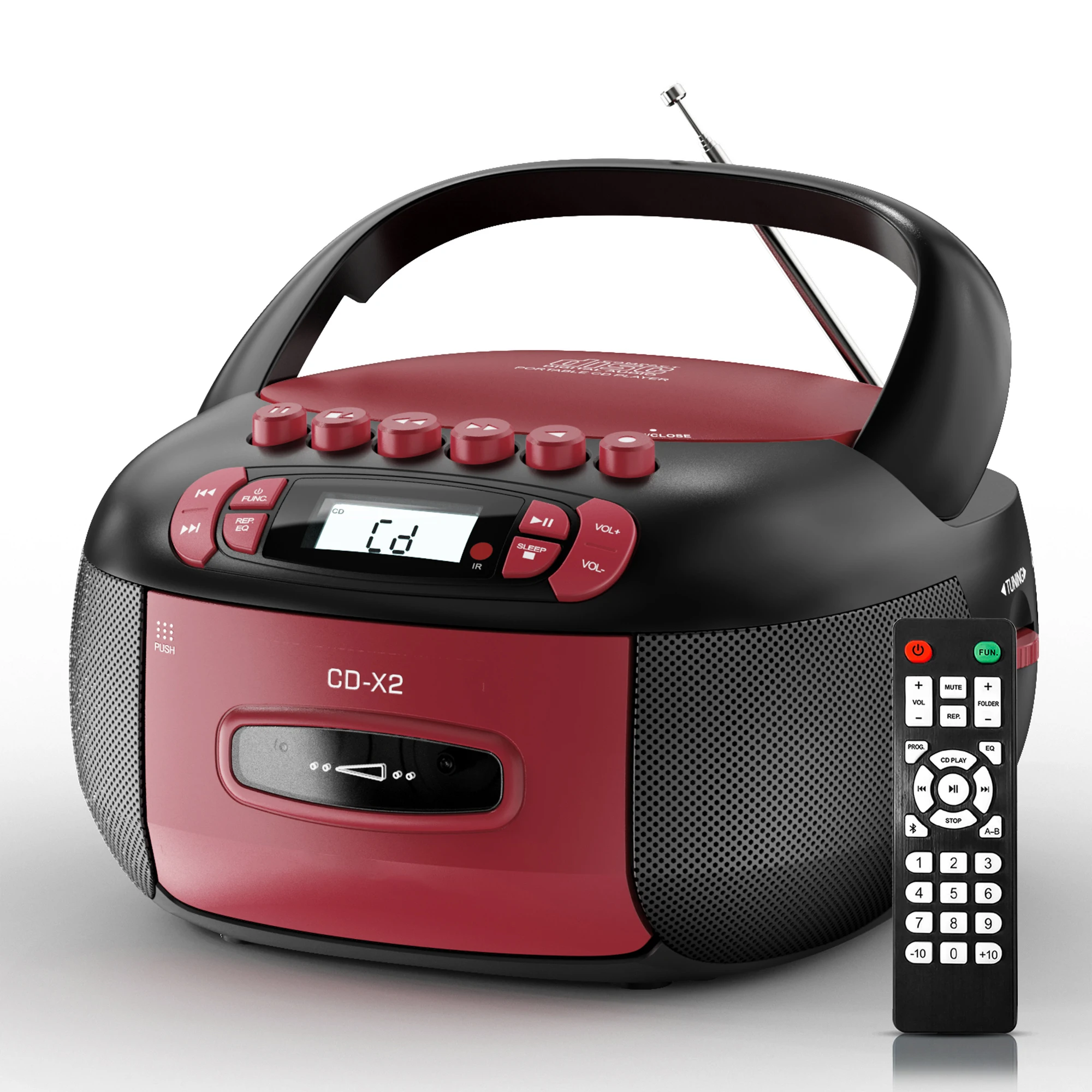 Boombox CD Cassette Player Combo: Stereo Sound AM FM Radio with Bluetooth and Remote - AUX/USB MP3/Tape Recording/Sleep Timer
