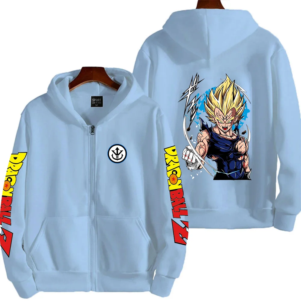 Jaqueta de casal com zíper, estilo Harajuku, para homens e mulheres, com estampa do anime japonês Dragon Ball, personagem Vegeta em batalha, novo dese
