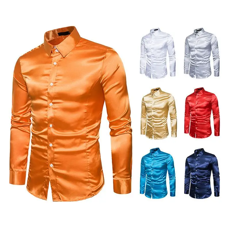 

New Men's Slim Fit Solid Color Casual Shirt With Bright Face, Multi Color Lapel, Long Sleeves, Multiple Colors